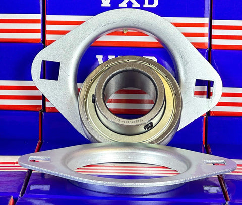 SBPFL208 Pressed Steel Bearing 2-Bolt 40mm Bore Flanged Mounted with silver housing and bearing insert.