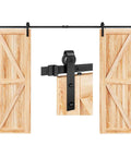 black 12 FT Double Door Sliding Barn Door Hardware Track Kit with basic J pulley, includes screws and installation parts