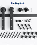 12 FT Heavy Duty Sliding Barn Door Hardware Track Kit with straight pulley design components and fasteners on white background