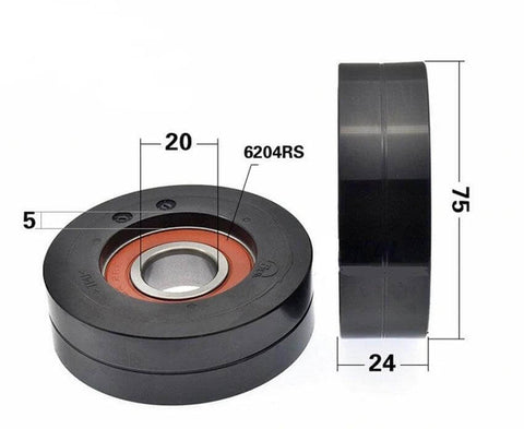 Roller 20x75x24mm - Guía deslizante con neumático negro - Compra rodamientos online - Envío rápido a EE. UU.