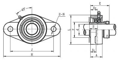Rodamiento de 25mm  HCFL205 Rodamiento montado en carcasa de fundición con brida de 2 pernos - Collar excéntrico - Comprar rodamientos online - Envío rápido EE.UU.