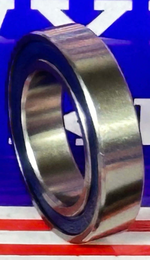 S6804-2RS Ceramic Bearing Si3N4 Sealed 20x32x7mm ABEC-5 side view showcasing stainless steel and blue rubber seals.