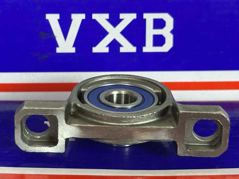 10mm Bore Miniature Stainless Steel Pillow Block Mounted Bearing displayed on a VXB branded background.