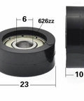 Roller con polea miniatura 6x23x10mm - Neumático negro 23mm - Compra rodamientos online - Envío rápido a EE. UU.