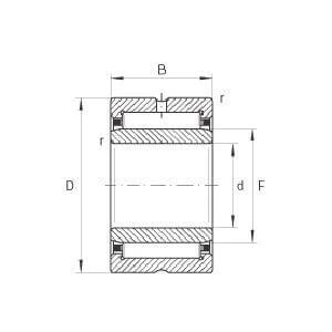 Technical diagram of NKIS25 Needle Roller Bearing 25x47x22mm - Machined Type showing dimensions and structure.