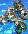 10-Pack R156ZZ Bearings 3/16" x 5/16" x 1/8" inch Miniature Shielded Ball Bearings stacked on a blue background.