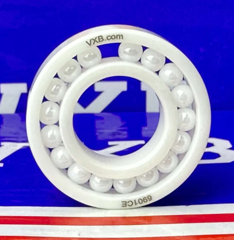6901 Full Complement Full Ceramic ZrO2 Bearing 12x24x6mm présenté sur un fond coloré.