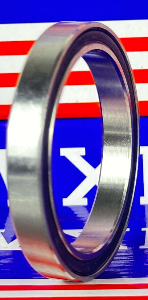 Ceramic S6808-2RS Bearing 40x52x7 Premium ABEC-5 Bearing side view, showcasing stainless steel construction and rubber seal.