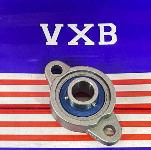12mm Miniature Flanged Stainless Steel Mounted Bearing Block on a blue and red background.