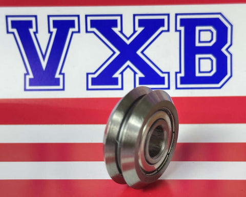 Stainless Steel RM2ZZ 3/8" V-Groove Guide Bearing SSW2-ZZ SSRM2ZZ sur un fond rouge et blanc avec le logo VXB.