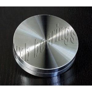 RoulementLazy Susan aluminium de 50mm  pour plateau tournant en verre de 16mm Width sur fond noir, mettant en valeur la surface argentée lisse.