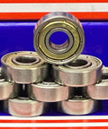 10-Pack 608ZZ Ball Bearings 8x22x7mm stacked in a pyramid formation showcasing the metal shields and smooth finish.