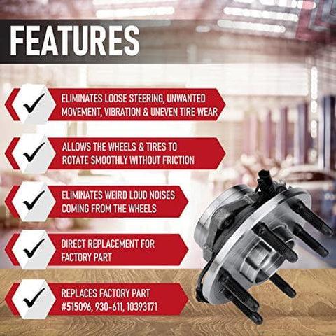 Roulement de moyeu de roue avant compatible - Chevy, Cadillac & GMC 4WD - Escalade, Avalanche, Silverado 1500, Suburban, Tahoe, Sierra, Yukon - Remplace 515096, 930-611, 10393171, 22841381 - Achetez des roulements en ligne - Livraison rapide aux Etats-Unis