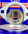 SBPFL208 Pressed Steel Bearing 2-Bolt 40mm Bore Flanged Mounted with silver housing and bearing insert.