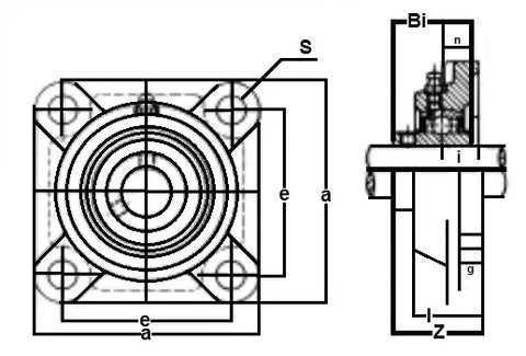 Cuscinetto da 1-9/16" UCF208-25 con inserto placcato in ossido nero + cuscinetto montato su alloggiamento flangiato quadrato - Acquistare cuscinetti online - Spedizione rapida in Italia