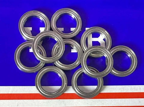10-Pack 6701ZZ 12x18x4 Shielded 12mm Bore Diameter Bearing close-up view of bearings on a blue background.
