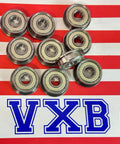 10-Pack Flanged Bearings 8x22x7mm Ball Bearings displayed on red striped backdrop with VXB logo in view.
