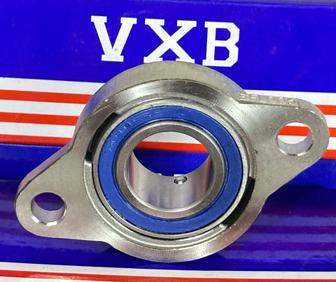 25mm Miniature Flanged Block Stainless Steel Mounted Bearing with blue seal and silver housing.