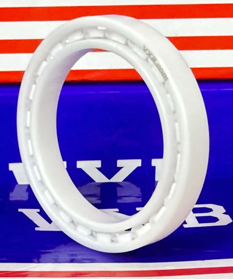 6807 Full Ceramic ZrO2 Bearing 35x47x7mm Metric side view highlighting the PTFE cage and ceramic construction.
