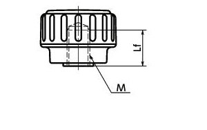 M6 32mm Black Dimple Knob Nut Japan Made side view showing detailed dimensions and ridged texture.