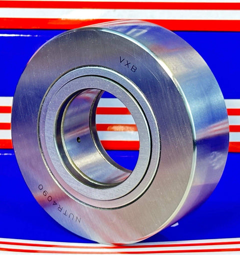 NUTR4090 Flat Yoke Roller Bearing 40x90x30mm, metal construction, front view, double sealed design on colorful background