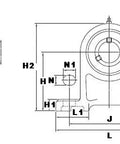 UCPH210-31 Bearing 1 15/16" Pillow Block Mounted Bearing technical drawing with dimensions.