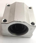 Front view of 20mm Slide Unit Ball Bushing Block Linear Motion, aluminum SC20UU pillow block with pre-installed 20mm ID bearing.