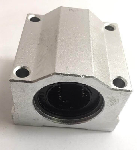 Front view of 20mm Slide Unit Ball Bushing Block Linear Motion, aluminum SC20UU pillow block with pre-installed 20mm ID bearing.
