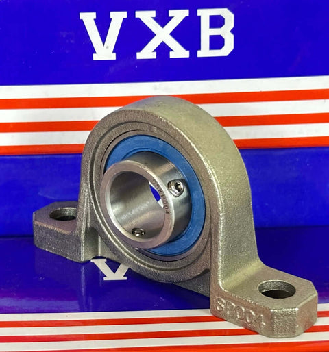 20mm Bore Miniature Stainless Steel Pillow Block Mounted Bearing on blue and red background