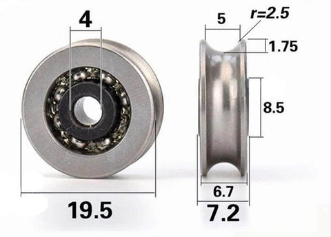 4mm Bore Bearing - 19.5mm steel Pulley U-Groove Track Roller 4x19.5x6.7mm - Buy Bearings online - Fast US Shipping