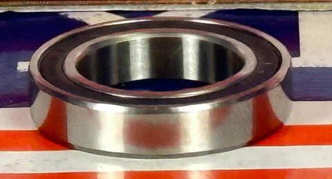6802-2RS Sealed Bearing 15x24x5mm shown from a top angle with chrome steel finish, highlighting the rubber seal feature.