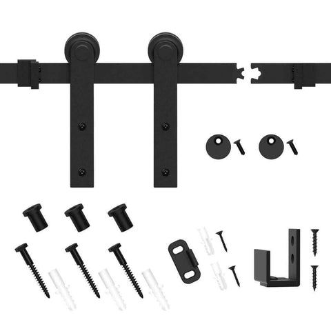 2.5FT Super Mini Sliding Barn Door Hardware Kit for Single Cabinet Doors, I Shape Hanger, carbon steel components displayed