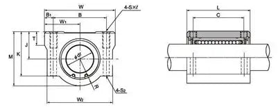 Technical drawing of 20mm Slide Unit Ball Bushing Block Linear Motion showing dimensions and structure details.