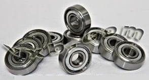 Close-up of 10-Pack 38DD Ball Bearings 8x22x7mm Miniature Bearing in silver carbon steel with double shields.