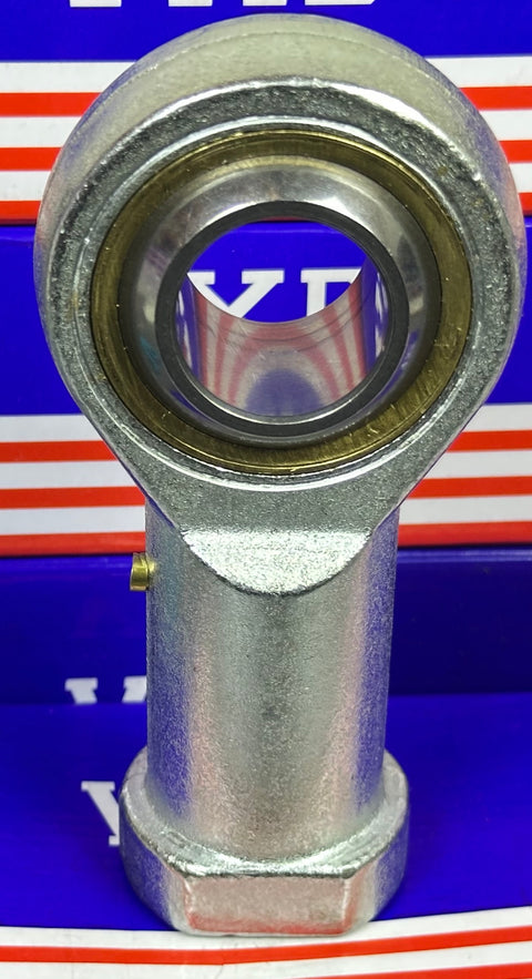 Front view of Female Rod End 25mm PHS25L Left hand Bearing, metallic body, showing inner diameter and thread detail.