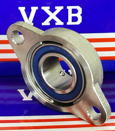 25mm Miniature Flanged Block Stainless Steel Mounted Bearing in silver with blue seal and flanged design.