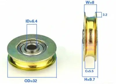 6.4mm Bore - 32mm Pulley U-Groove Track Roller Bearing 6.4x32x8mm - Buy Bearings online - Fast US Shipping