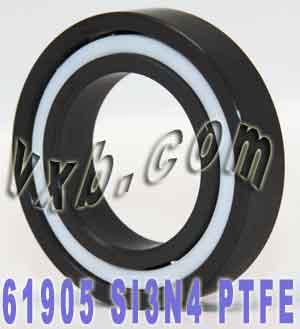 61905 Full Ceramic Bearing Silicon Nitride 25x42x9mm showcasing a black ceramic bearing with white inner ring.