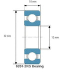 6201RS Bearing 12mm x 32mm x 10mm - Buy Bearings online - Fast US Shipping