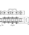 #A2040 Double Pitch Roller Chain A2040-1X10FT 10 ft. technical drawing dimensions and specifications.
