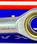 Side view of Female Rod End 14mm PHS14 Right hand Bearing, showing 14mm inner diameter and metallic finish, suitable for 14mm shafts.