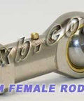 Female Rod End 14mm PHS14 Right hand Bearing in steel, showing thread and rod end design, compatible with 14mm shafts.