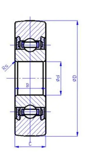 Technical drawing of LR201NPP Track Roller Bearing 12x35x10mm - Sealed Cam Follower